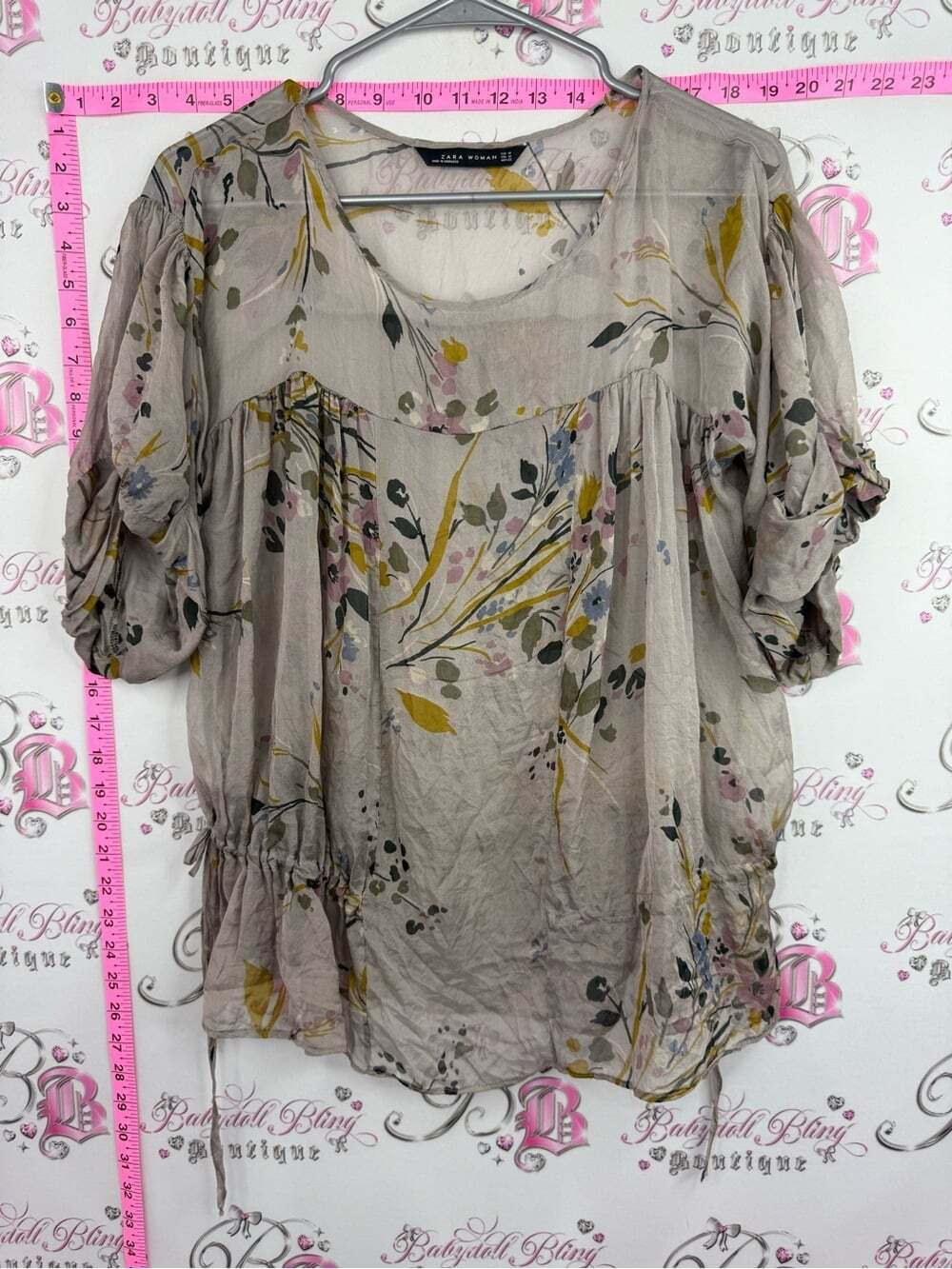 Zara Morocco shirt Light Taupe Floral Peasant Blouse - Women's Top